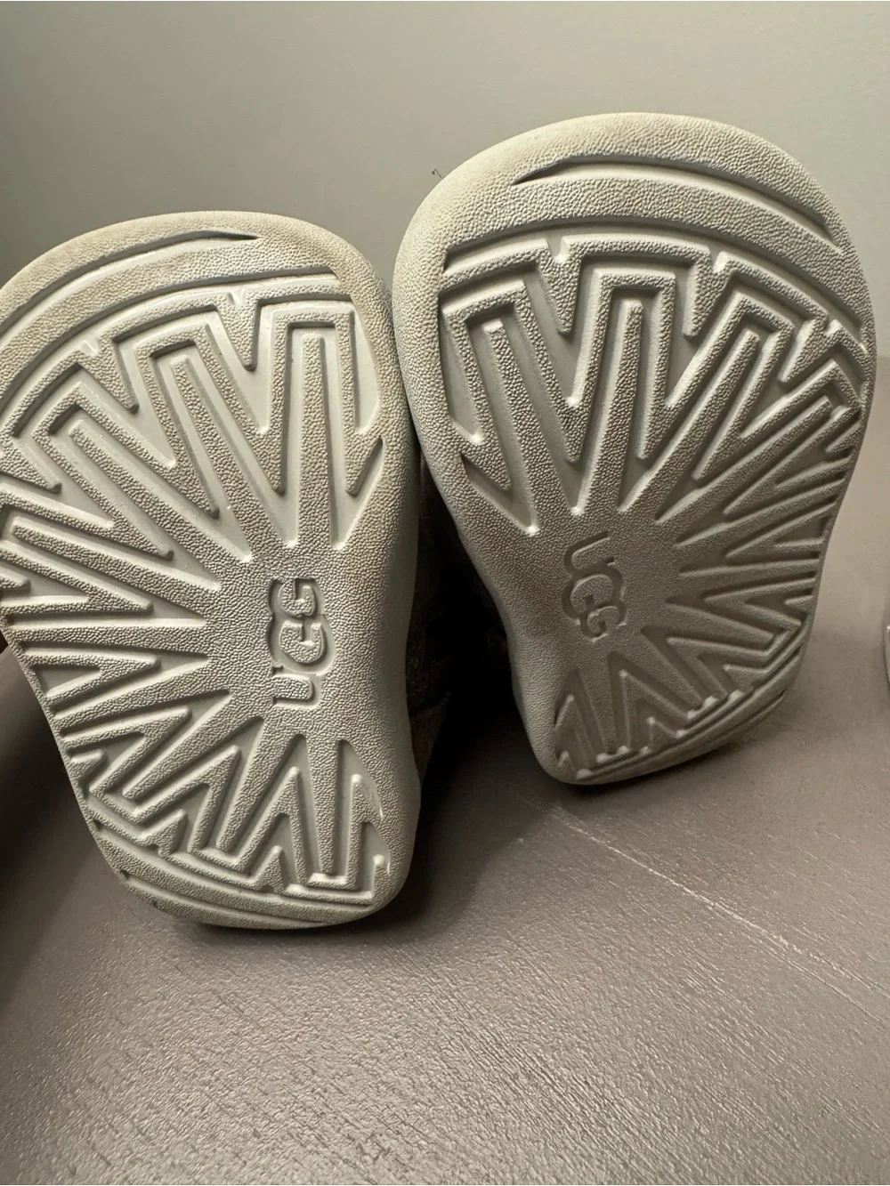 UGG Baby/Toddler Suede Ankle Boots in Gray with Navy Laces